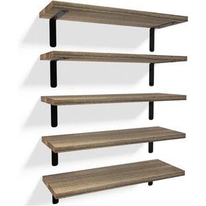 Floating Wall Shelves, Rustic Wood Bathroom Shelves Set of 5, Farmhouse Style